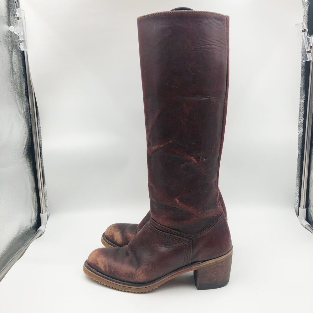 BORT CARLETON Vintage 1970s Brown Leather Campus Knee High Boots Womens 8 - Picture 4 of 15
